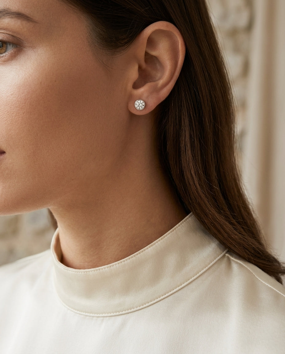 14k White Gold Bezel Set Round Brilliant Diamond Stud Earrings (1.06 Ct. T.w., Vs1-vs2 Clarity, H-i Color) — editorial close-up