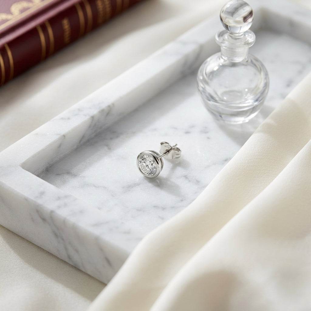 14k White Gold Bezel Set Round Brilliant Diamond Stud Earrings (1.5 Ct. T.w., Si1-si2 Clarity, H-i Color) — atelier still life