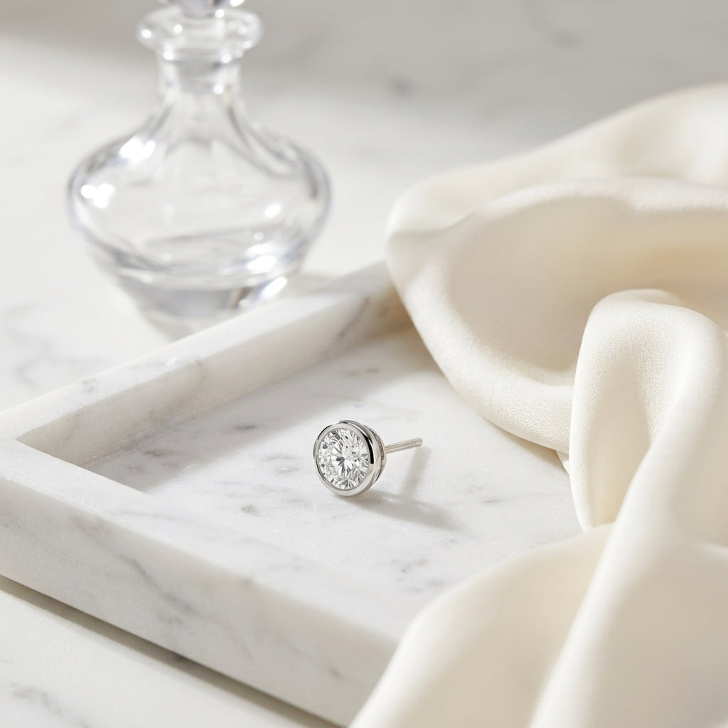 14k White Gold Bezel Set Round Brilliant Diamond Stud Earrings (2.09 Ct. T.w., Si1-si2 Clarity, H-i Color) — atelier still life