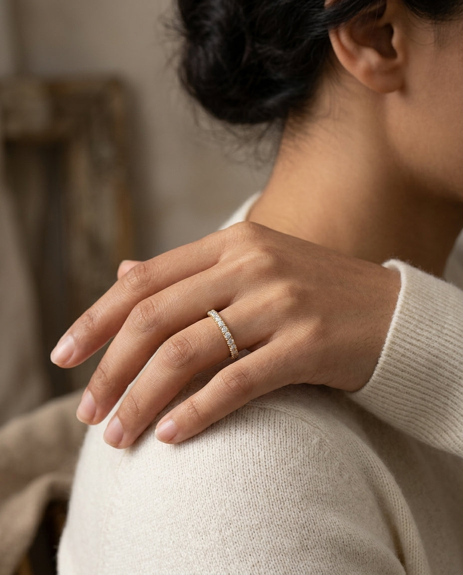 Diamond Slim Prong Band In 14k Yellow Gold (0.32ctw) — editorial close-up