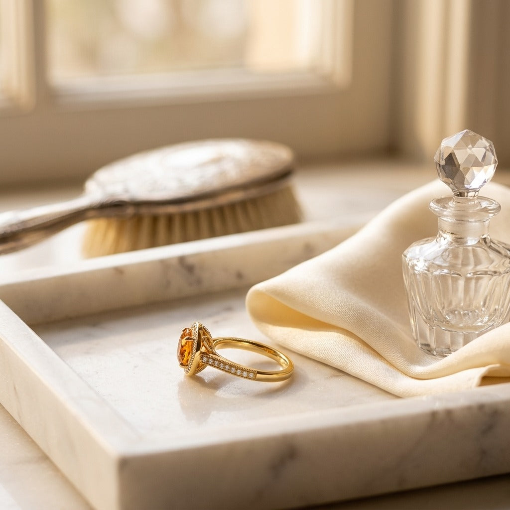 Citrine And Diamond Halo Ring In 14k Yellow Gold 1/4ctw — marble silk