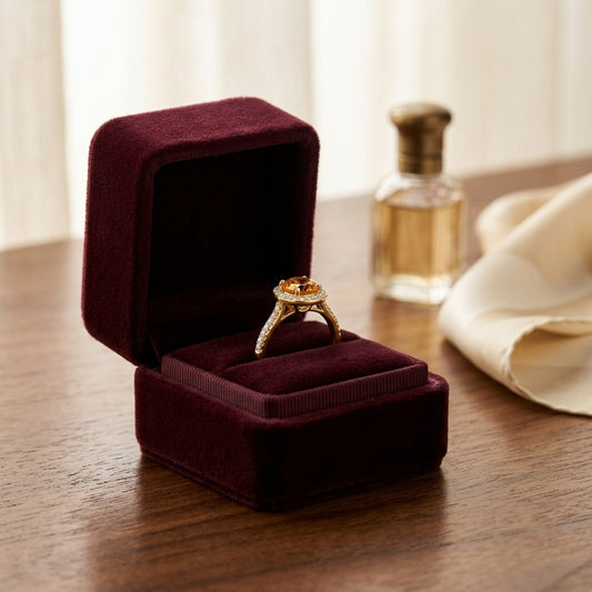 Citrine And Diamond Halo Ring In 14k Yellow Gold 1/4ctw — velvet box