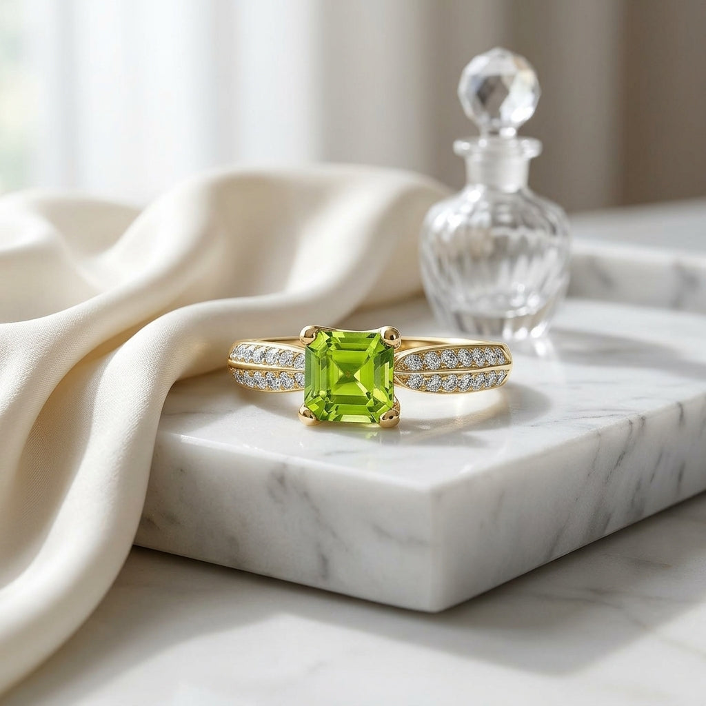 Peridot & Diamond 14ky Ring — atelier still life