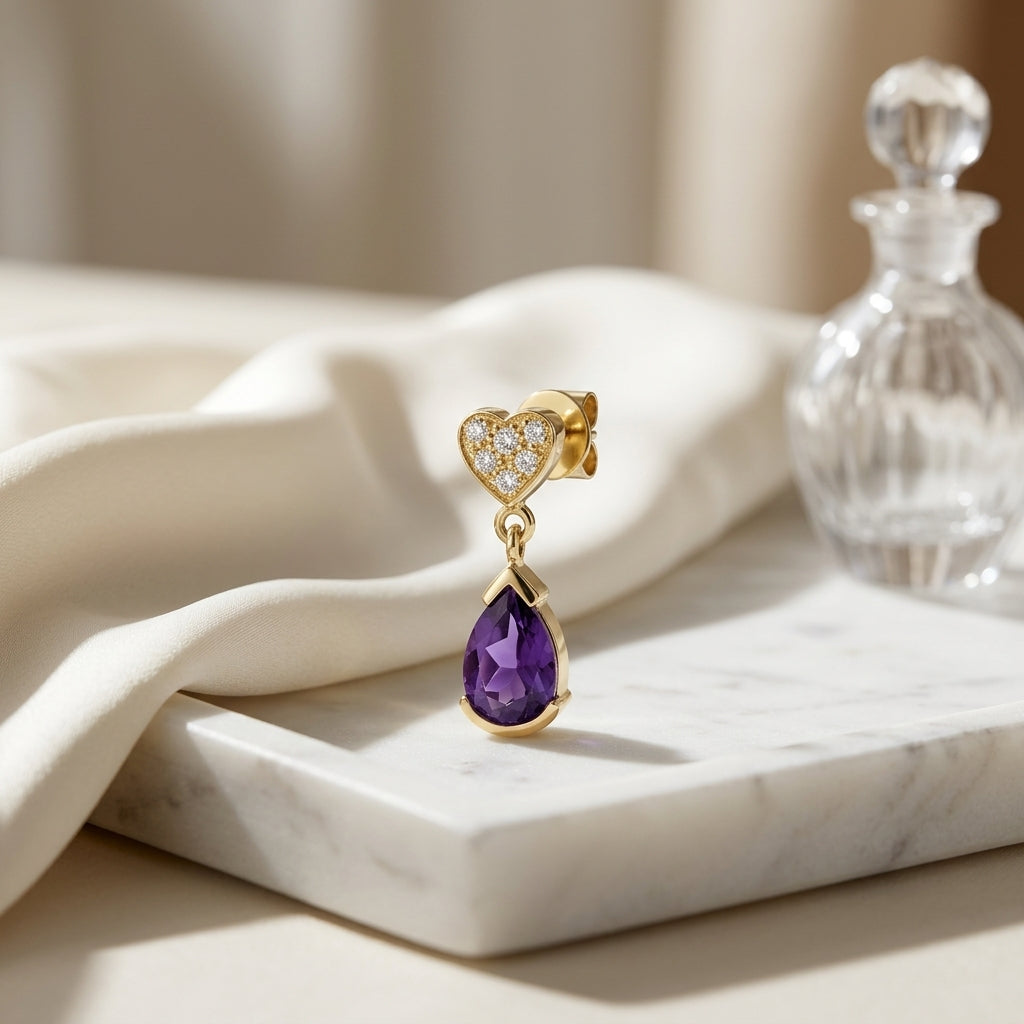 Amethyst And Diamond Drop Earrings In 14k Yellow Gold — atelier still life