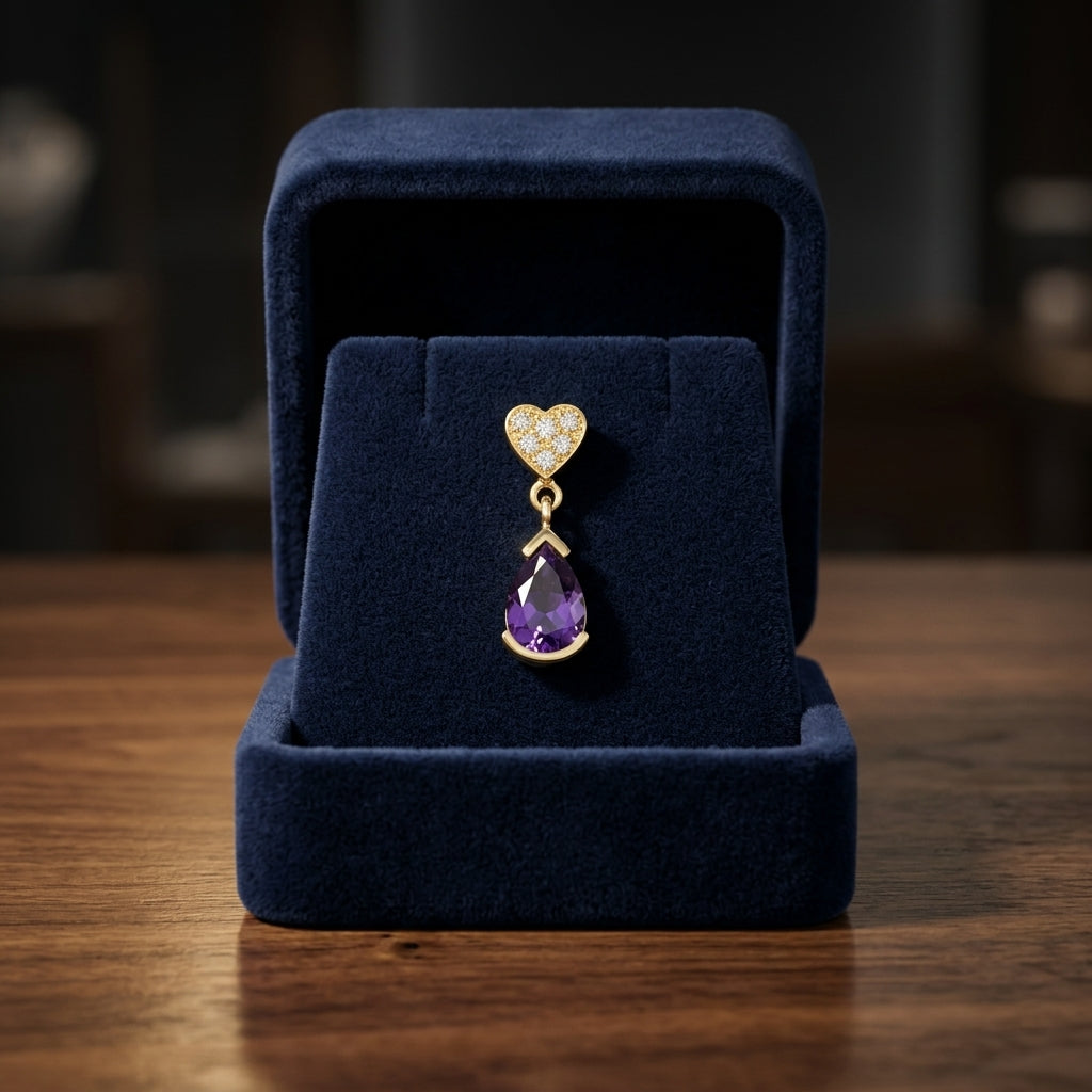 Amethyst And Diamond Drop Earrings In 14k Yellow Gold — gift presentation