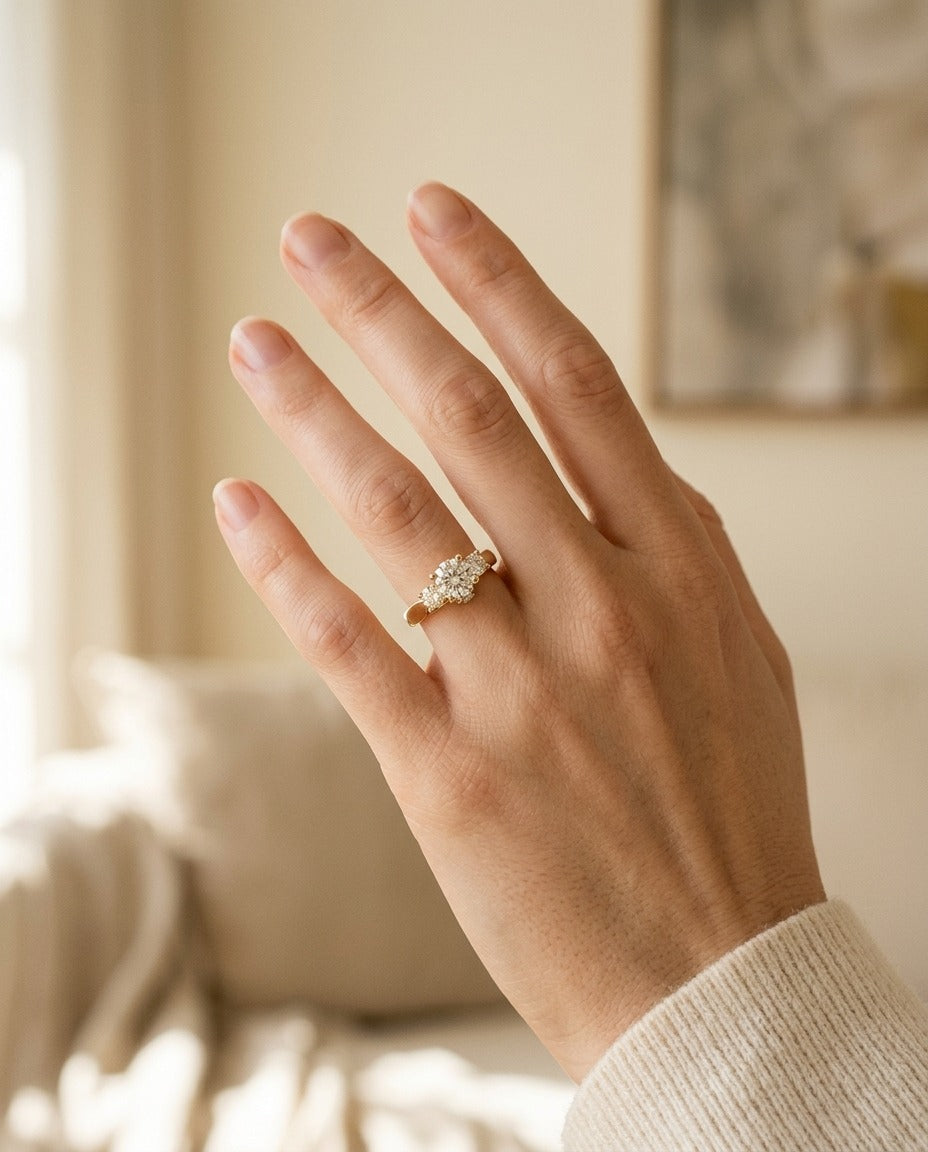 Diamond 3 Stone Bezel Shank Ring In 14k Yellow Gold (1 1/6 Ctw) — portrait close