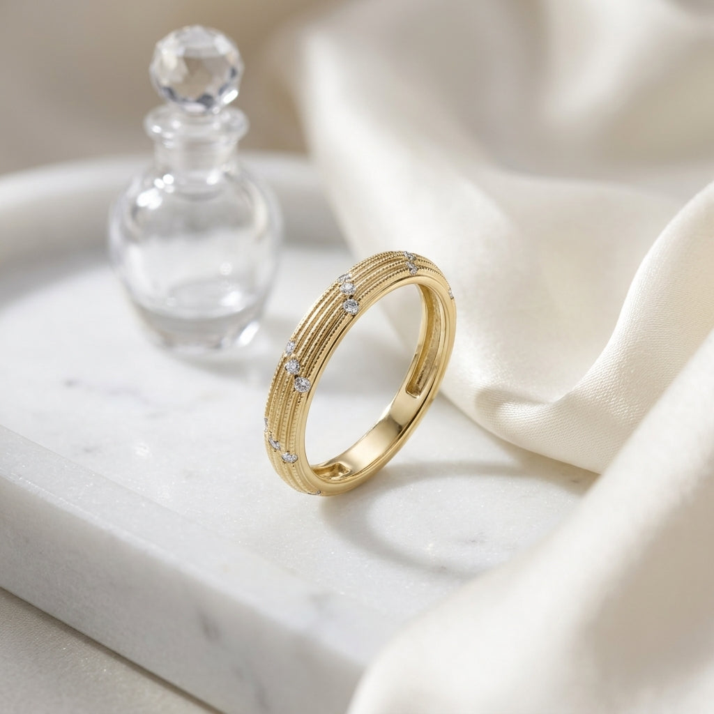 Diamond Striated Stackable Band In 14k Yellow Gold — atelier still life