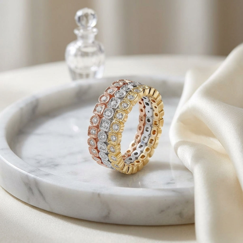 Diamond Milgrained Stackable Band In 14k Yellow Gold — atelier still life