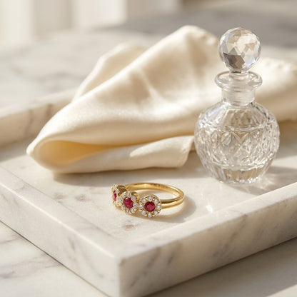 Ruby and Diamond 4-Halo Band in 14k Yellow Gold (4mm) — marble silk