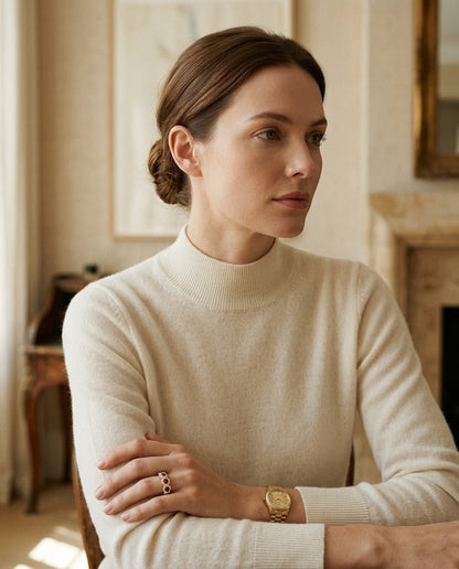 Ruby and Diamond 4-Halo Band in 14k Yellow Gold (4mm) — portrait full