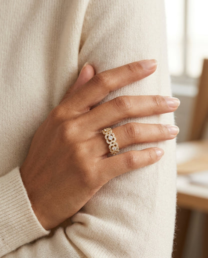 Lace Pave Diamond Band In 14k Yellow Gold — editorial close-up