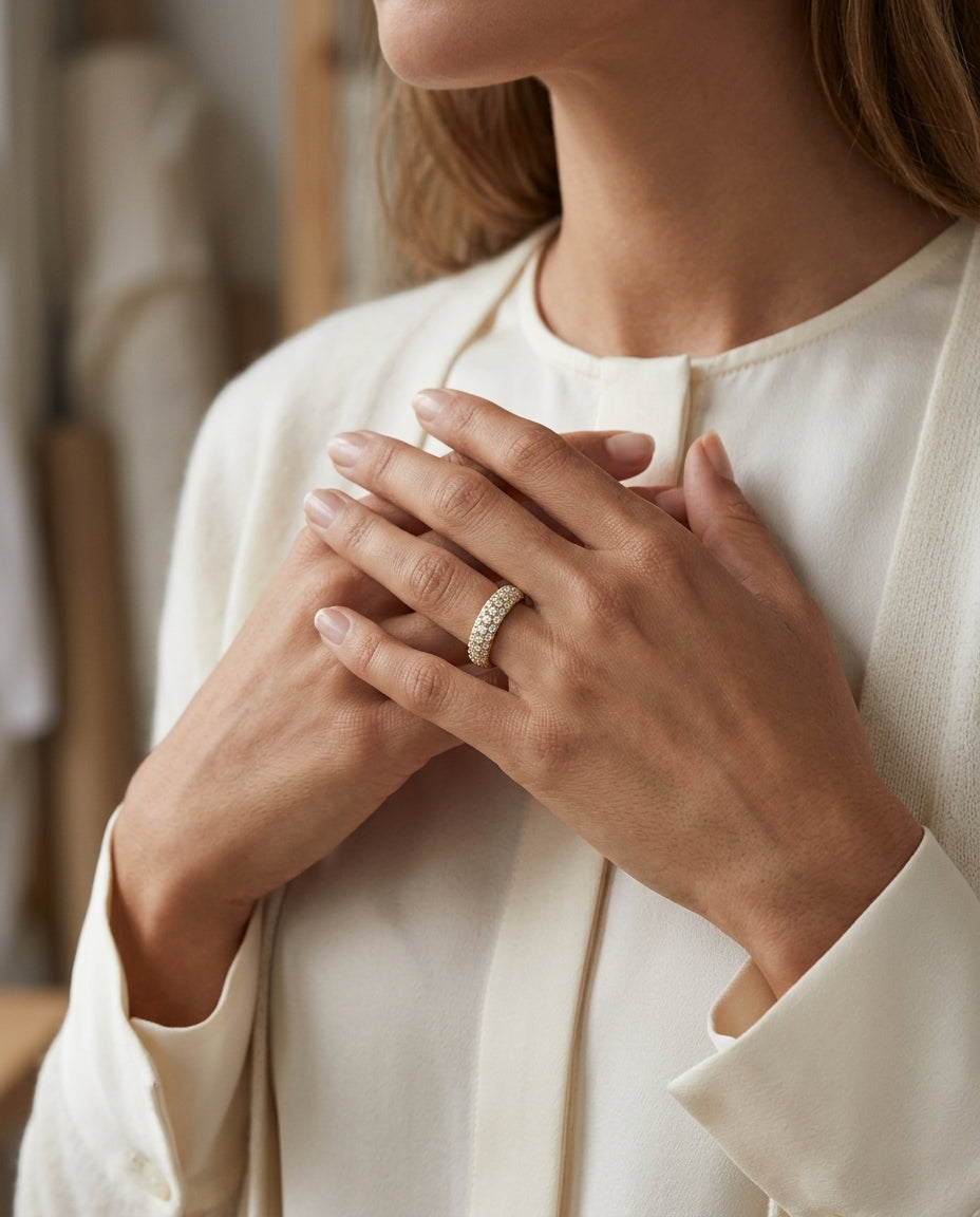 Pave Diamond Ring In 14k Yellow Gold — editorial close-up