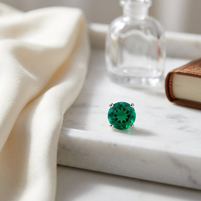 Created Emerald Round 4-Prong Stud Earrings with Screwbacks 6mm in 14K Yellow Gold - editorial hero