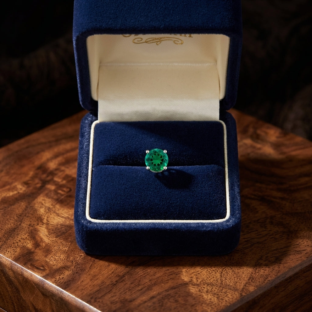 Created Emerald Round 4-Prong Stud Earrings with Screwbacks 6mm in 14K Yellow Gold - presentation