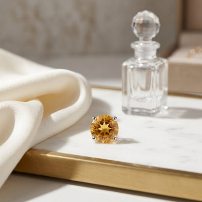 Citrine Round 4-Prong Stud Earrings with Screwbacks 6mm in 14K Yellow Gold - editorial hero