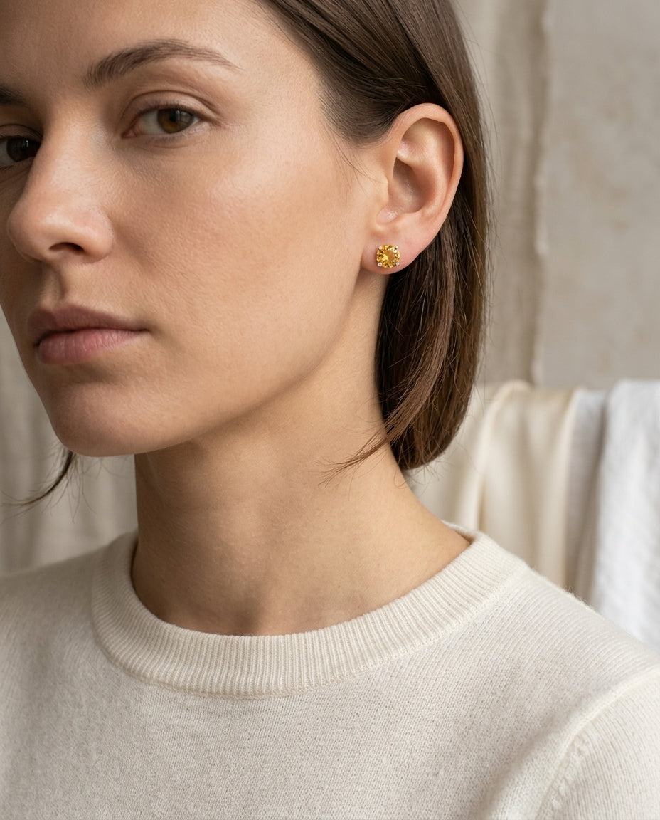 Citrine Round 4-Prong Stud Earrings with Screwbacks 6mm in 14K Yellow Gold - lifestyle
