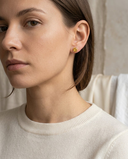 Citrine Round 4-Prong Stud Earrings with Screwbacks 6mm in 14K Yellow Gold - lifestyle
