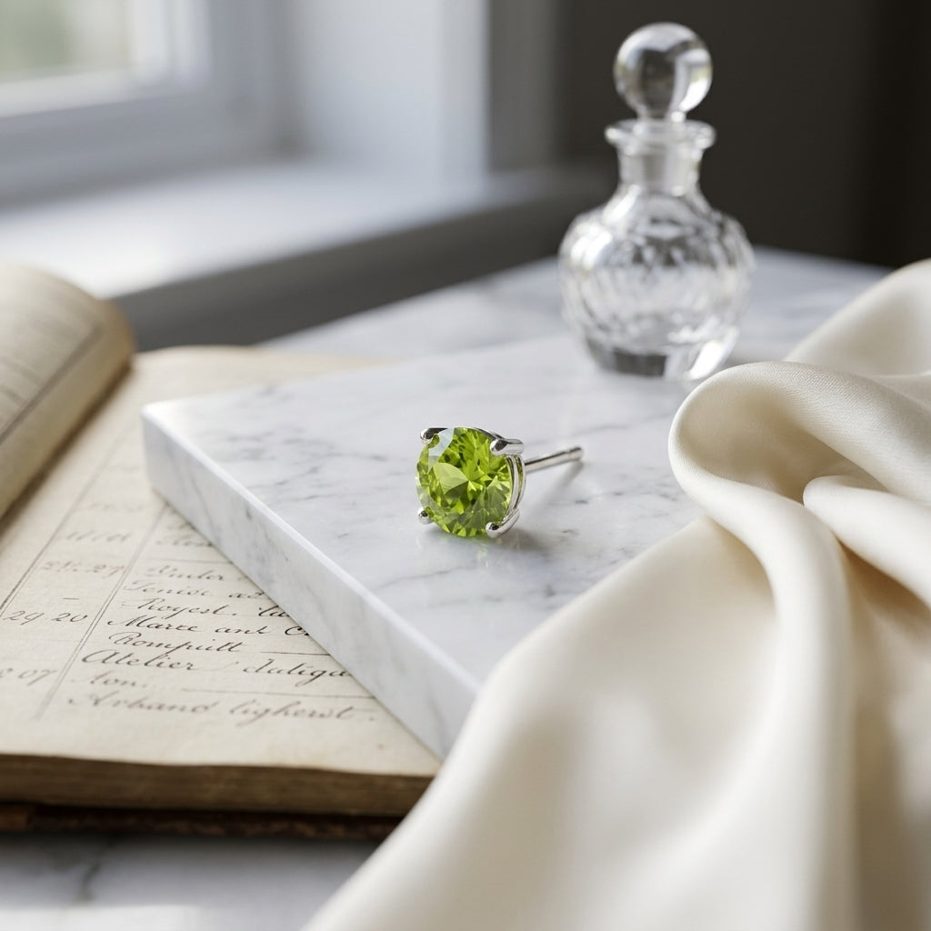 Peridot Round 4-Prong Stud Earrings with Screwbacks 6mm in 14K Yellow Gold - editorial hero