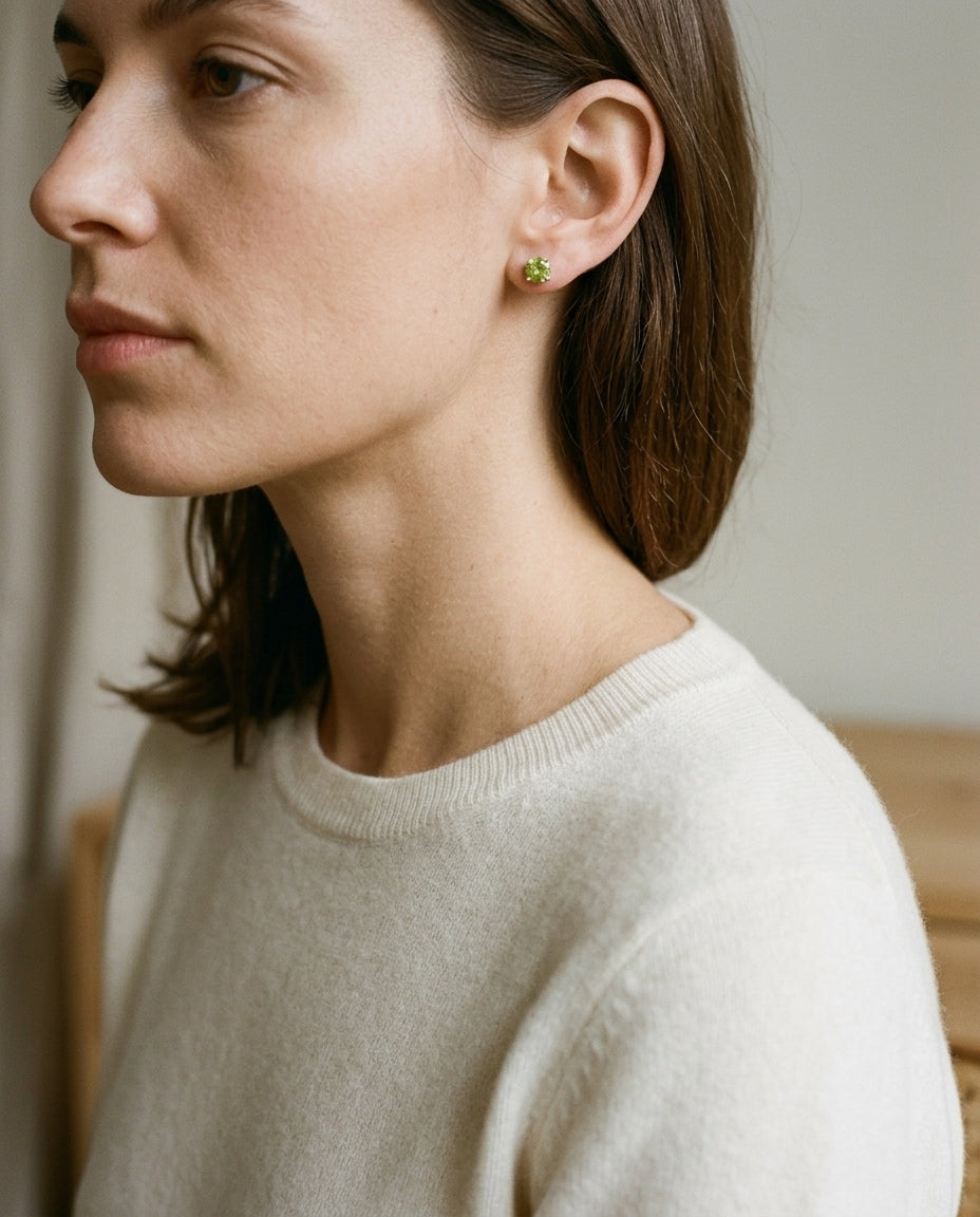 Peridot Round 4-Prong Stud Earrings with Screwbacks 6mm in 14K Yellow Gold - lifestyle
