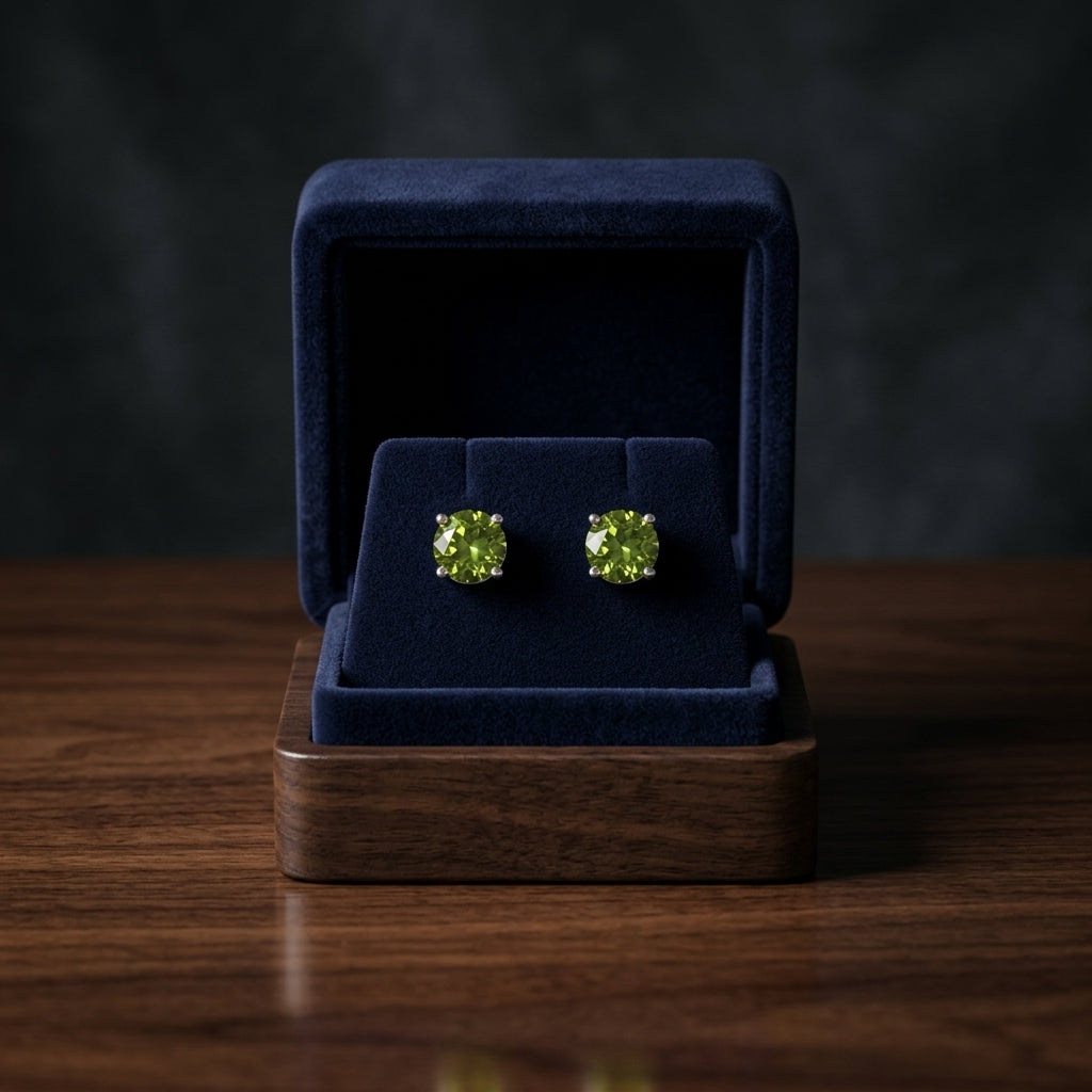 Peridot Round 4-Prong Stud Earrings with Screwbacks 6mm in 14K Yellow Gold - presentation