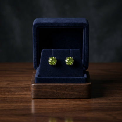 Peridot Round 4-Prong Stud Earrings with Screwbacks 6mm in 14K Yellow Gold - presentation