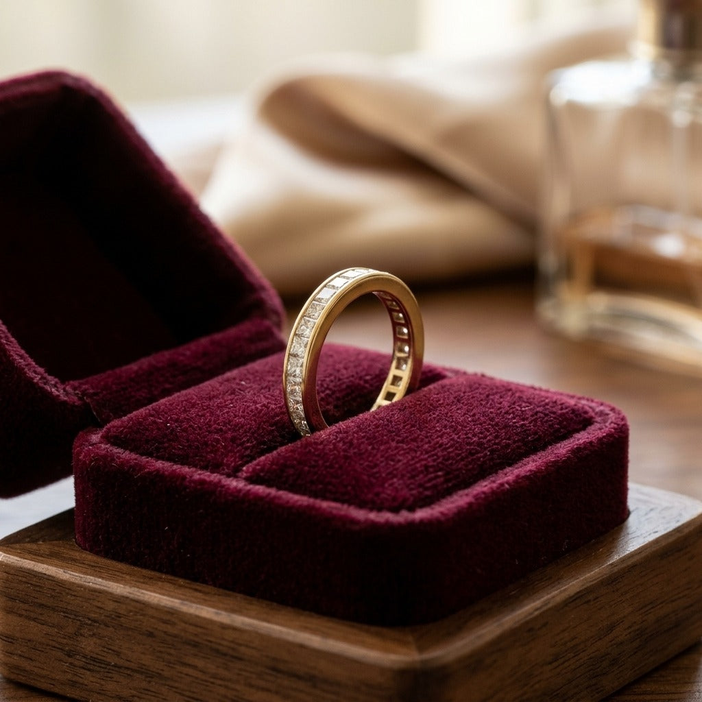 Diamond Princess Cut Eternity Band In 14k Yellow Gold 1.85Ctw — velvet box
