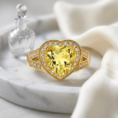 Lemon Quartz And Diamond Heart Shape Ring With Split Shank In 14k Yellow Gold — atelier still life