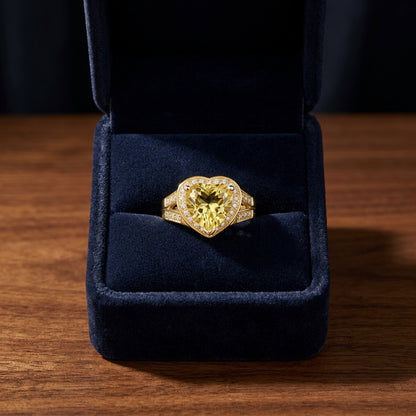Lemon Quartz And Diamond Heart Shape Ring With Split Shank In 14k Yellow Gold — gift presentation