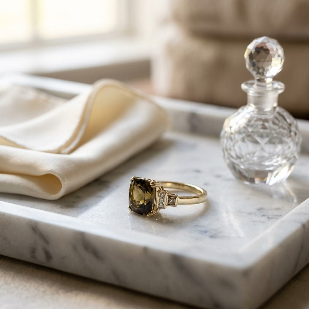 Citrine And Diamond Step Ring In 14k Yellow Gold — marble silk