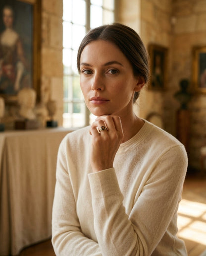 Citrine And Diamond Step Ring In 14k Yellow Gold — portrait full