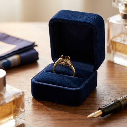 Citrine And Diamond Step Ring In 14k Yellow Gold — velvet box