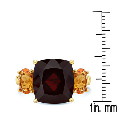 Garnet, Citrine And Diamond Ring In 14k Yellow Gold