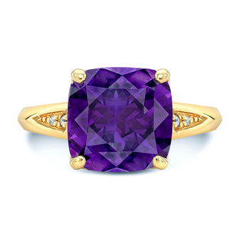Amethyst Tulip Prong Ring In 14k Yellow Gold 0.04 Ctw
