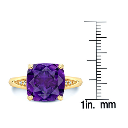 Amethyst Tulip Head And Diamond Ring In 14k Yelow Gold