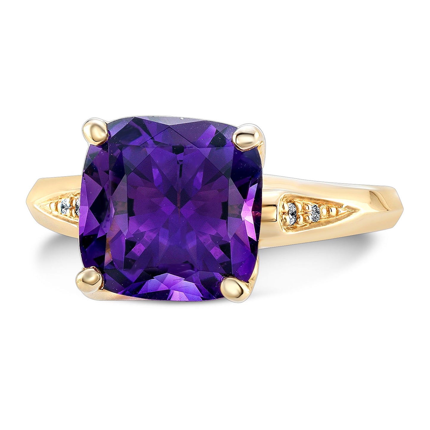 Amethyst And Diamond Tapered Shank Ring In 14k Yellow Gold