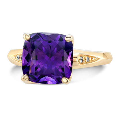 Amethyst And Diamond Tapered Shank Ring In 14k Yellow Gold