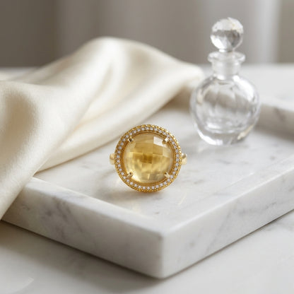14kt Yellow Gold Citrine Mop Doublet & Yellow Sapphre 1/6ct Tdw Diamond Ring — atelier still life
