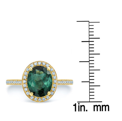 Green Tourmaline And Diamond Oval Halo Ring In 14k Yellow Gold (10x8mm)