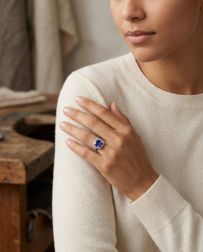 Diamond Cushion Halo Ring with 8mm Peridot in 14K Yellow Gold - editorial hero