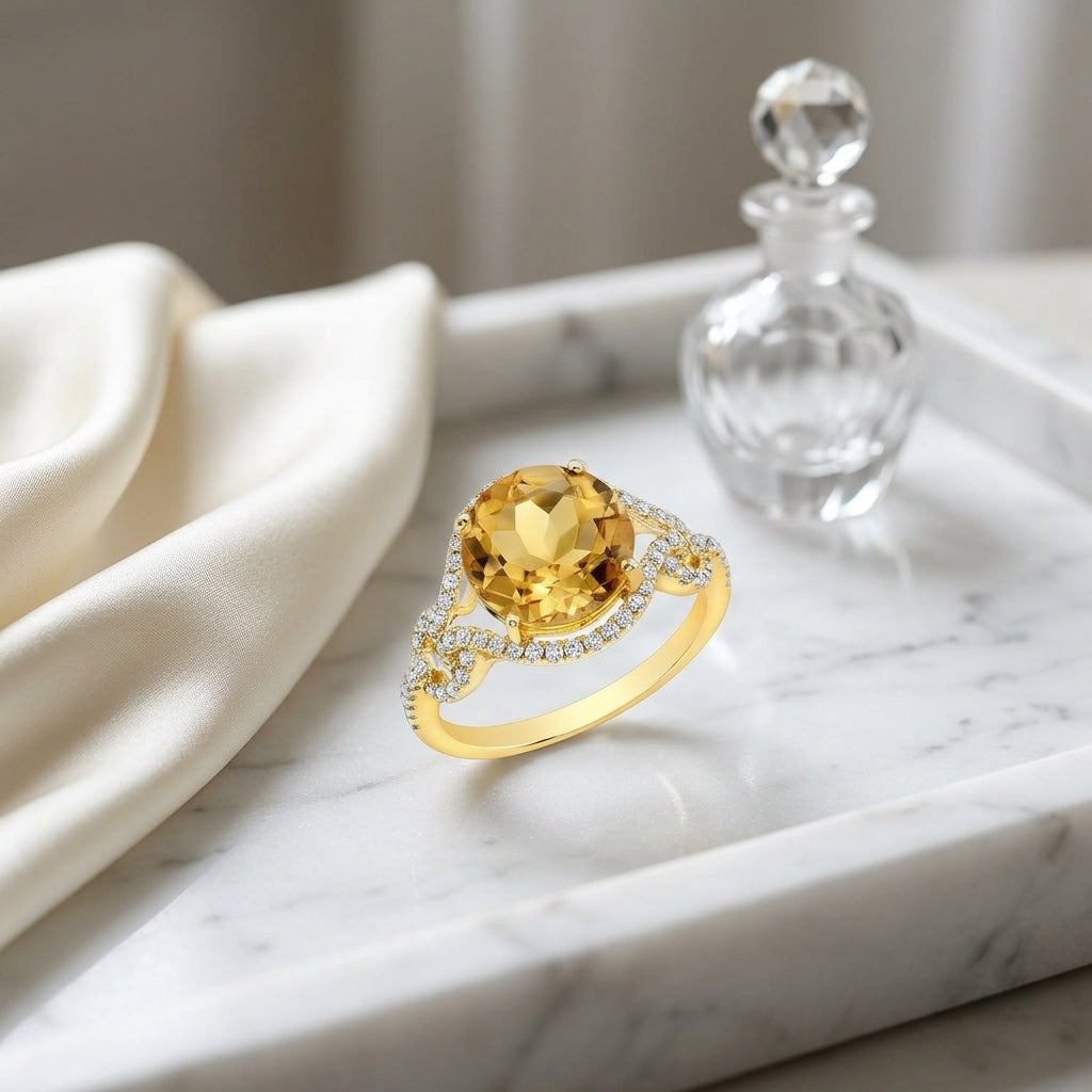 Citrine  And Diamond Double Knot Twist Ring In 14k Yellow Gold — atelier still life