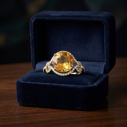 Citrine  And Diamond Double Knot Twist Ring In 14k Yellow Gold — gift presentation