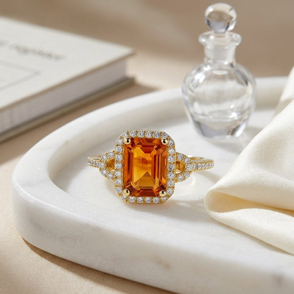 Citrine And Diamond Ring In 14k Yellow Gold — atelier still life