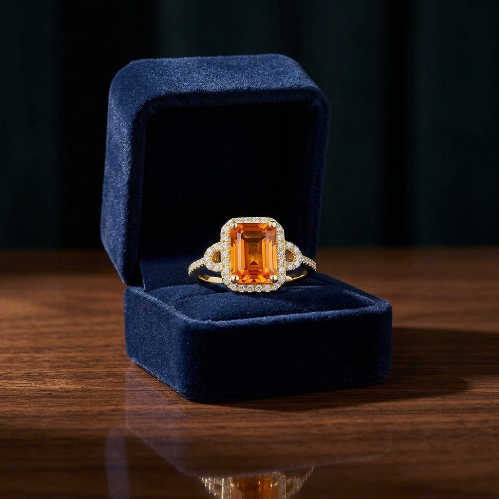 Citrine And Diamond Ring In 14k Yellow Gold — gift presentation