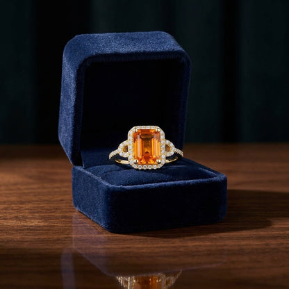 Citrine And Diamond Ring In 14k Yellow Gold — gift presentation