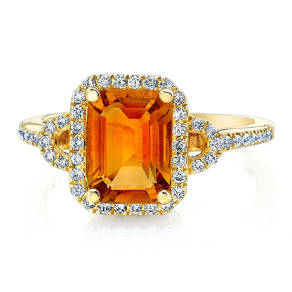 Citrine And Diamond Ring In 14k Yellow Gold