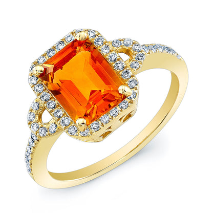 Citrine And Diamond Ring In 14k Yellow Gold