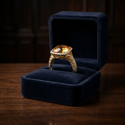 Citrine And Diamond Ring In 14k Yellow Gold — gift presentation