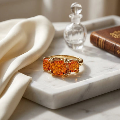 Citrine Three Stone Ring In 14k Yellow Gold — atelier still life