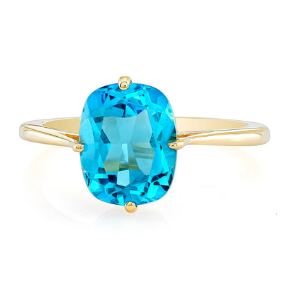Swiss Blue Topaz Oval Ring In 14k Yellow Gold