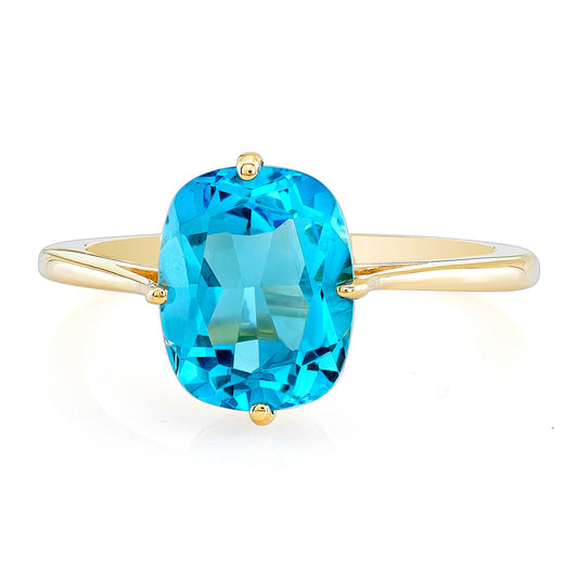 Swiss Blue Topaz Oval Ring In 14k Yellow Gold